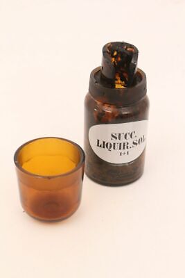 Apotheker Flasche Medizin Glas braun Succ Liquir Sol 1+1 antik Deckelflasche 3
