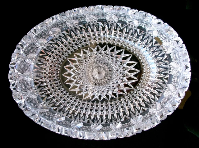 Elegant large fancy OVAL CENTER BOWL sgn Hawkes American Brilliant Cut Glass ABP