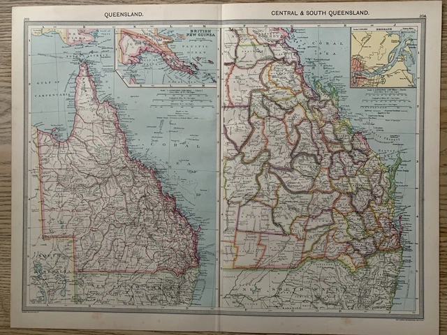 1906 Queensland Original Antique Map by George Philip 115 Years Old