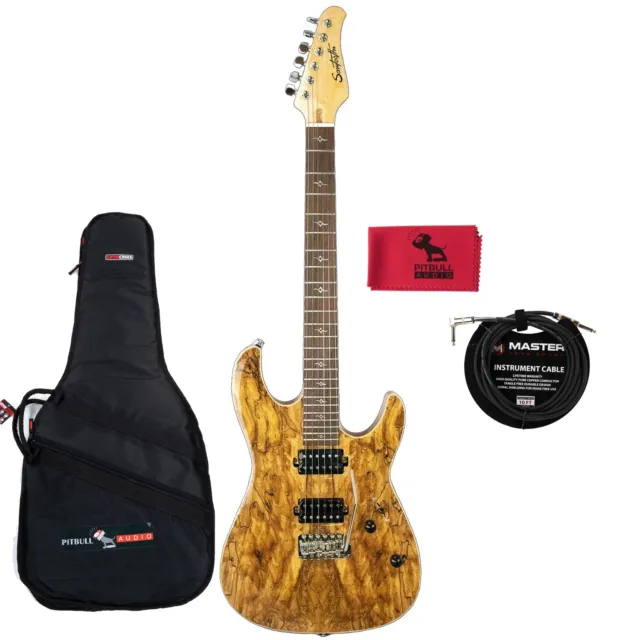 SAWTOOTH NATURAL SERIES 24-Fret Guitar, Spalted Maple w/ Gig Bag, Cable ...