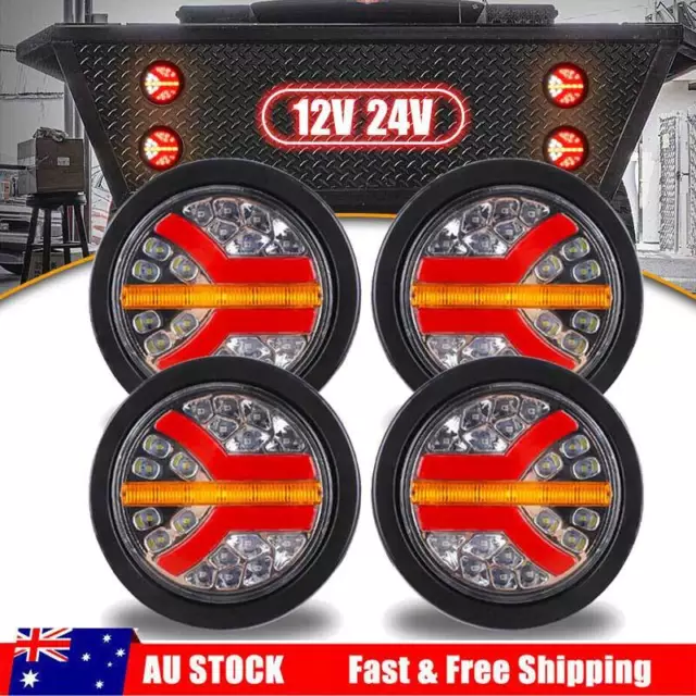 4X 4" LED Round Tail Lights Truck Trailer Indicators Stop Brake Turn Signal Lamp