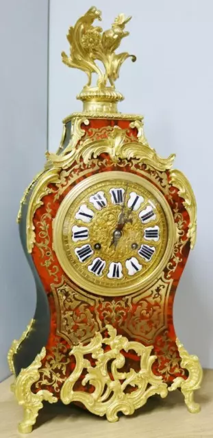 Huge Antique French 8 Day Ting Tang Ormolu & Brass Inlaid Boulle Mantle Clock