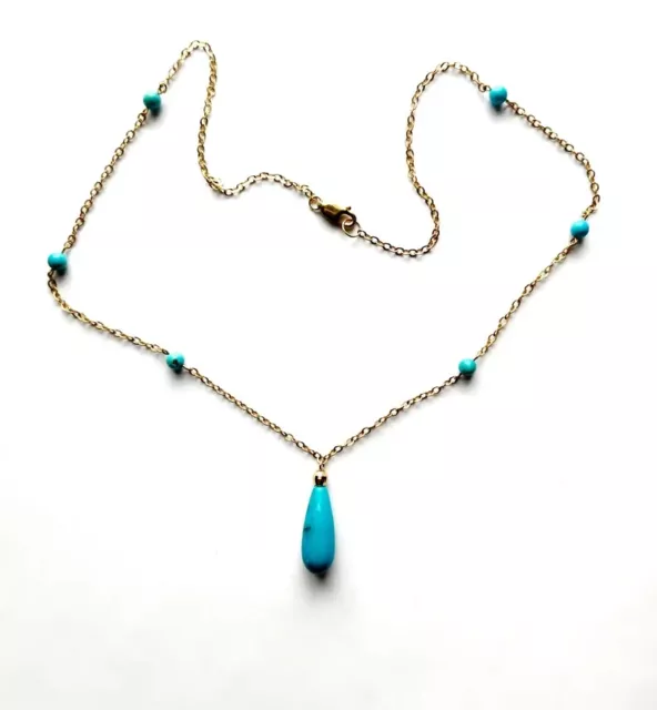 Gorgeous Blue Turquoise 14K Yellow Gold Over Drop Necklace! December Birthstone!