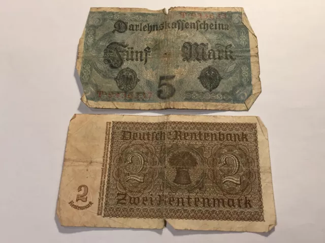 Lot de deux billets Allemagne 2 et 5 Mark (86-22)