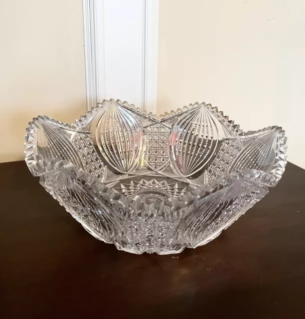 American Brilliant Period ABP 10" Clear Cut Glass Hexagonal Serving Bowl