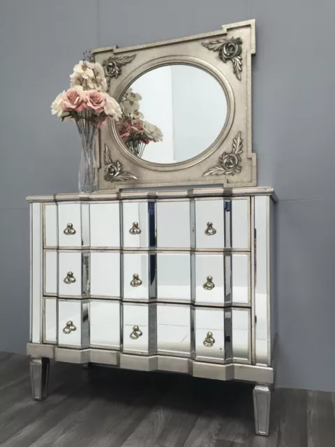 Large Venetian Mirrored Chest Of 3 Drawers Bedroom Furniture Retro Glass Storage 2