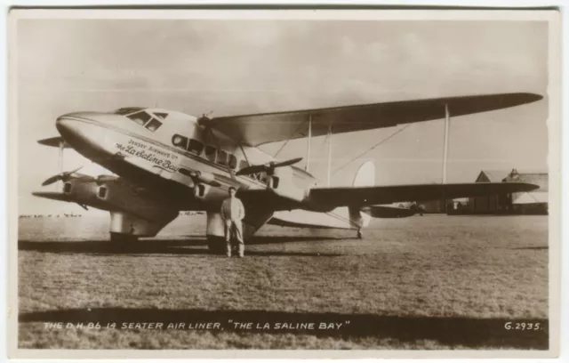 D.H.86 14 SEATER AIR LINER, LA SALINE BAY, JERSEY AIRWAYS LTD- Aviation Postcard