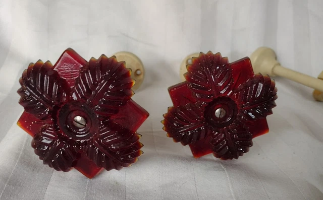 6 Antique Victorian Ruby Red Glass Flower Curtain Tie Backs 4
