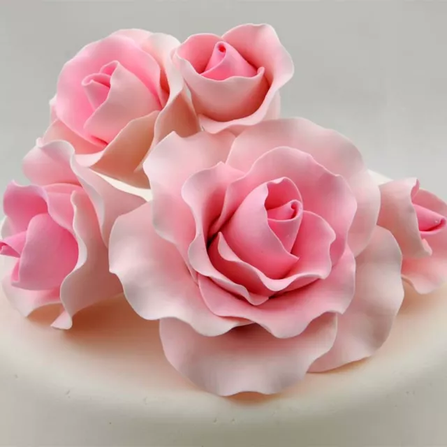 5 Pink Roses Sugar flower wedding birthday cake decoration topper craft