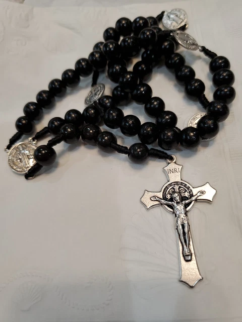 Rugged Black Beads Rosary, St. Benedict Crucifix, Durable Rosary- Handmade