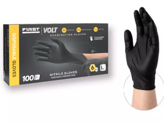 First Glove Black Industrial Disposable Nitrile Gloves 6 Mil Latex & Powder Free