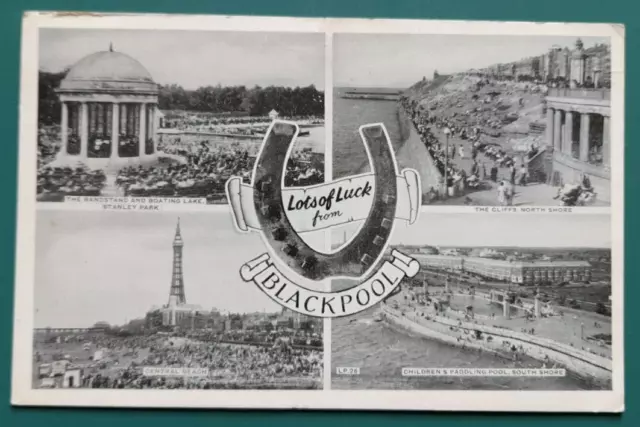 1 OLD MULTI VIEW POSTCARD OF LOTS OF LUCK FROM BLACKPOOL , postally used 1959