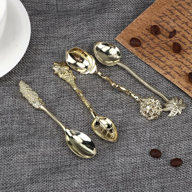 Juego de 4 cucharaditas de café vintage grabada en metal cucharadita postre de helado