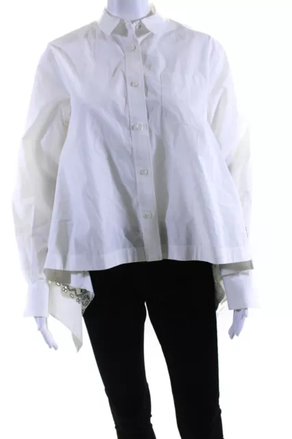 Sacai Womens Cotton Long Sleeve Abstract Cutout Button Down Blouse White Size 2