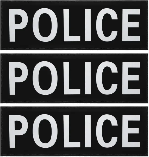 3 Pieces 11 x 4 Inches Police Patch Ultra Reflective Patch Black Police Patch Ba