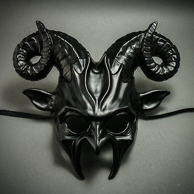 BLACK Halloween Mask Scary Animal Devil Ram Horns Masquerade Costume Cosplay