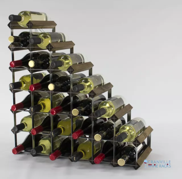 Cranville wine rack storage 27 bottle Walnut stain wood and metal assembled