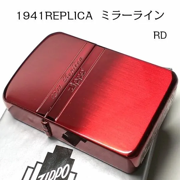 Zippo Oil Lighter 1941 Replica Mirror Line Red Single Sided Etching Japan