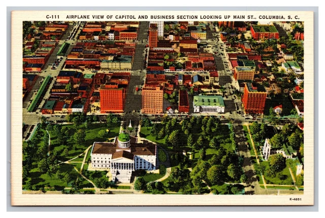 Columbia SC South Carolina Airplane View Business Section C-111 Linen Postcard