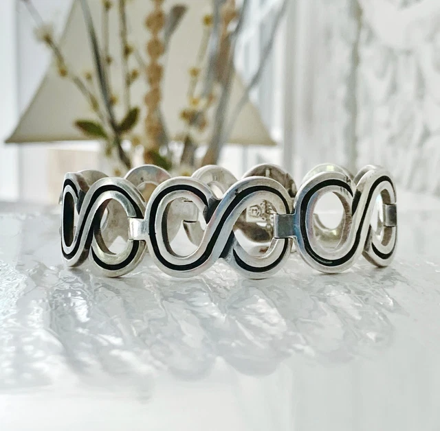 Taxco Sterling Silver 925 Panel Link Mid Century Mexico Vintage 54g Bracelet