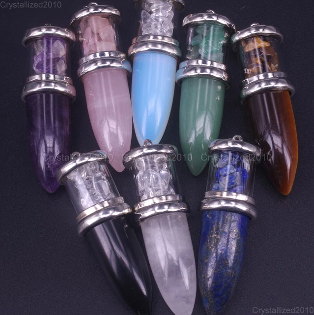 Natural Gemstone Chip Bead Hexagonal Pointed Reiki Chakra Healing Pendant Beads 2