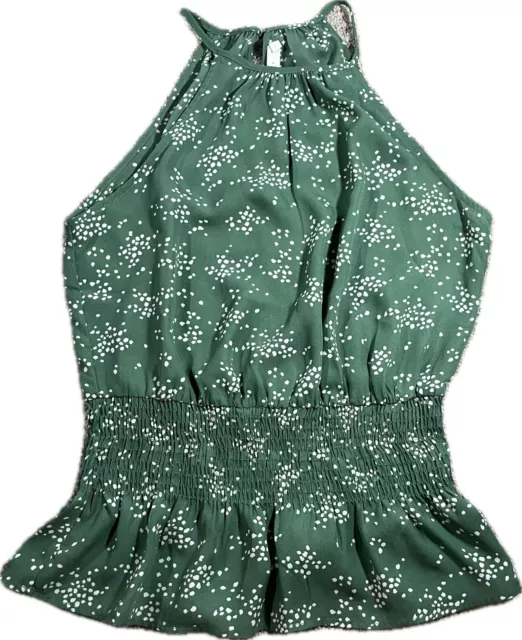 Lush Womens Green Sage Print Tank Top Halter Neck Sleeveless Size Medium