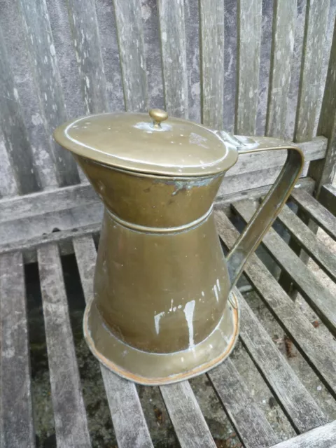 Antique French Three Litre Capacity Brass Beer Pitcher. Antique Brass Water Jug 3