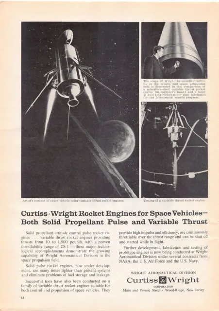 Curtiss-Wright Rocket Engines Outer Space Vehicles NJ Vtg Magazine Print Ad