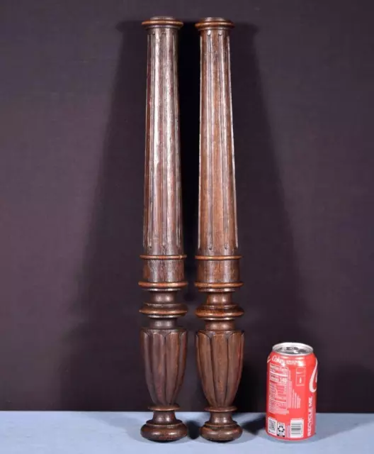 *21" Pair of French Antique Solid Oak Posts/Pillars/Columns/Balusters Salvage