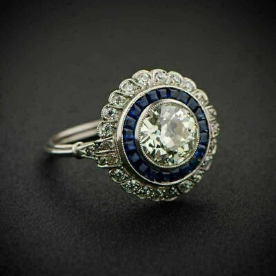 1920's Old Vintage Art Deco 2.55 Carat Old European Cut Lab-Created Diamond Ring
