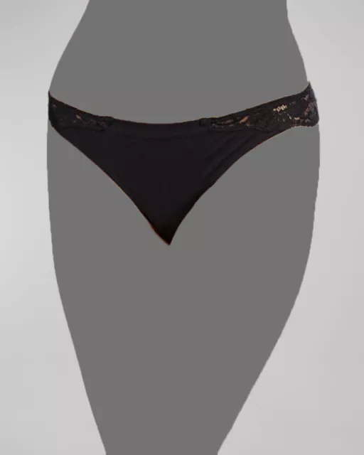 $90 La Perla Women's Black Souple Lace-Trimmed Thong Panty Size Small