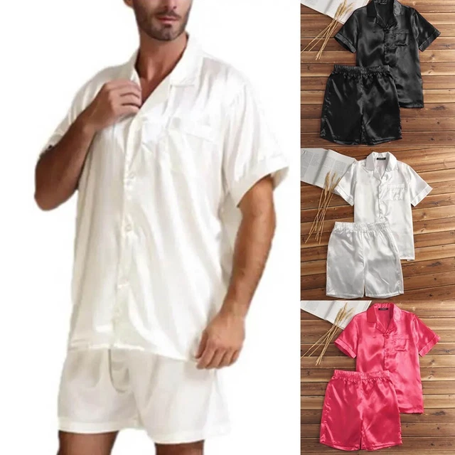 Pigiama uomo seta raso maniche corte bottoni camicia pantaloncini pigiama M-3XL