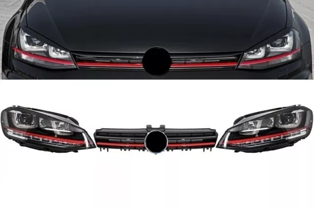 Scheinwerfer 3D LED Dynamisch DRL Gitter für VW Golf 7 12-17 Rot R20 GTI-Look