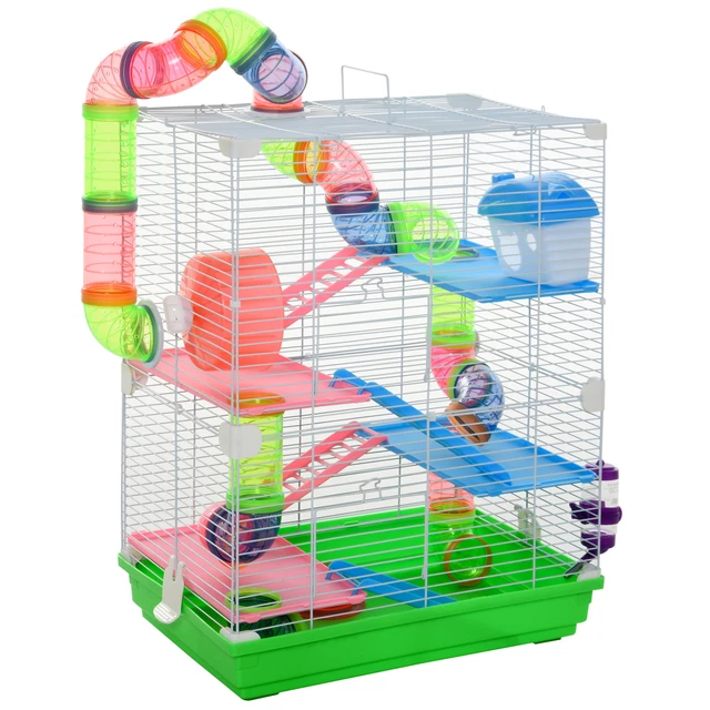 PawHut Gabbia per Criceti e Piccoli Roditori 5 livelli, Accessori Gioco e Cibo