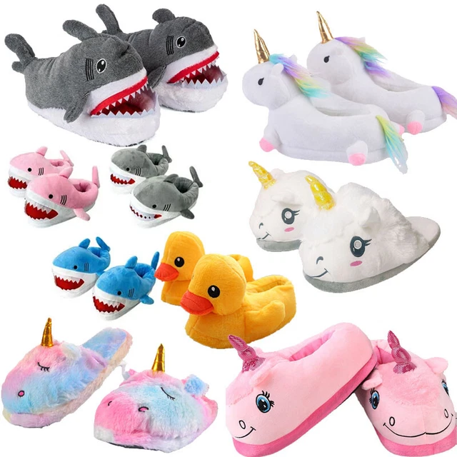 Animal Cat Shark Women Men Indoor Slippers Duck Warm Plush Unicorn Unisex Shoes