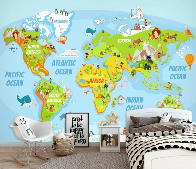 3D CARTOON WORLD Map Wallpaper Wall Mural Removable Self-adhesive 1909 $124.99 - AU - View #4