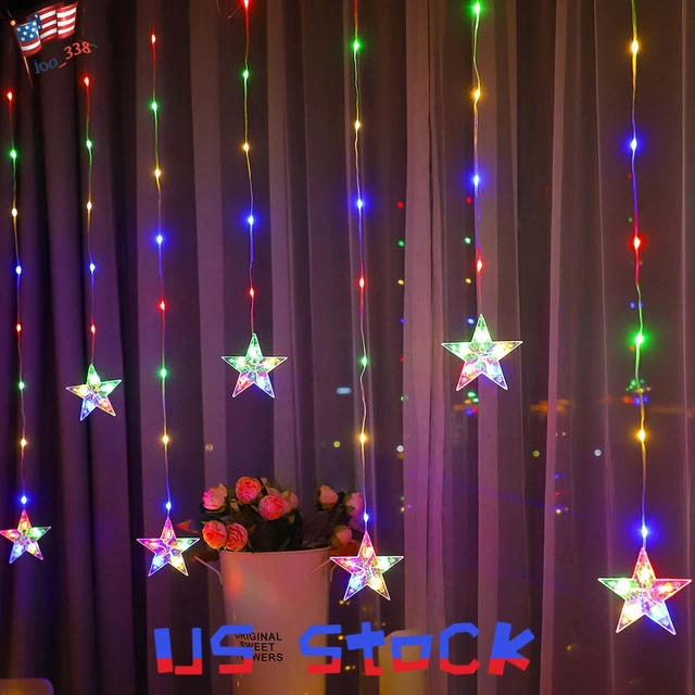 Battery-Operated Indoor Multicolor LED Curtain Lights Star Icicle Curtain Light