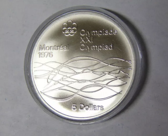 1975 Canada Olympic 5 Dollars Diving 1976 Olympiad 0.723 oz Silver