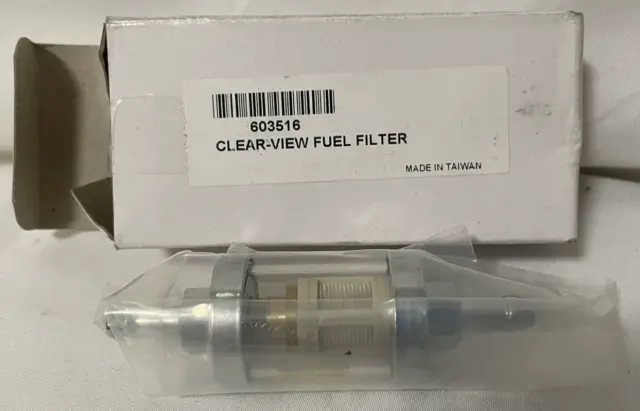 Clear View Inline Fuel Filter 603516 1/4" IN 1/4" OUT BARB FITTING RETRO GLASS
