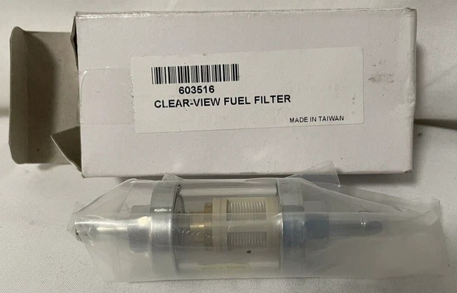 Clear View Inline Fuel Filter 603516 1/4" IN 1/4" OUT BARB FITTING RETRO GLASS