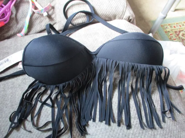 Arizona Black Fringe Halter Bra Swim Top Size XS, New Msrp $32.00 Free ship