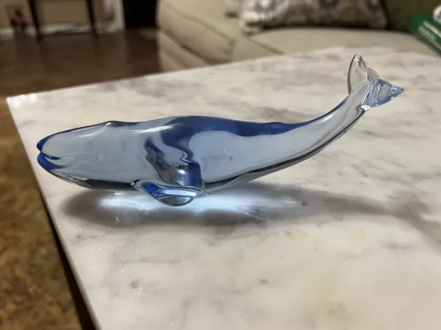 BACCARAT CRYSTAL BLUE WHALE FIGURINE Chipped Tail