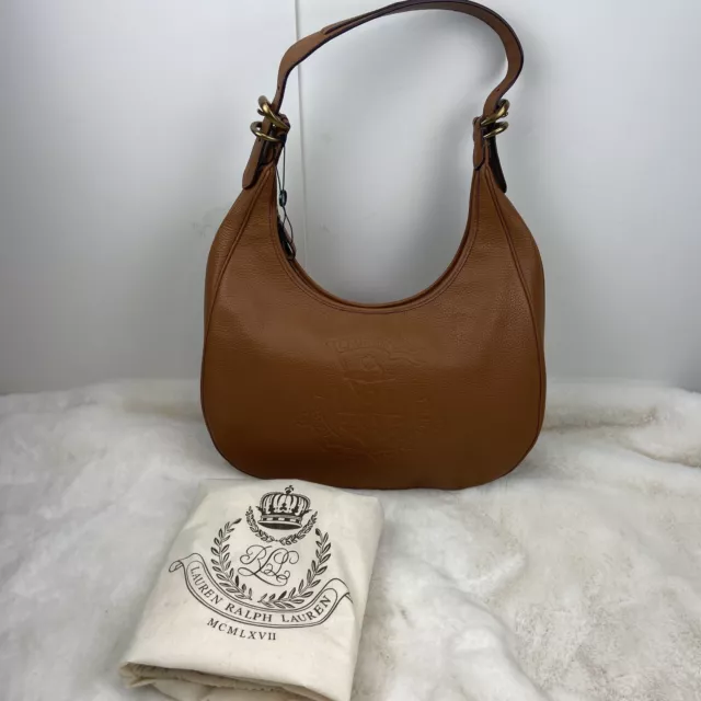 Lauren Ralph Lauren Huntley Brown Tan Pebbled Leather Embossed Hobo Handbag 3