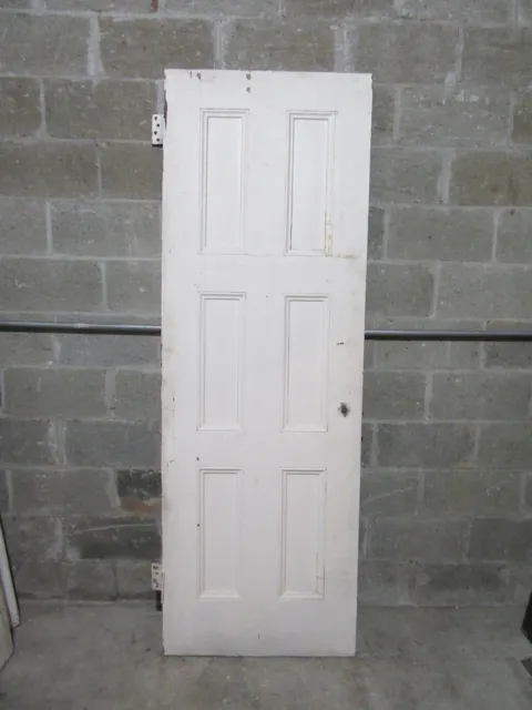 ~ ANTIQUE OAK 6 PANEL DOOR WITH HARDWARE RR ~ 28 x 81.5 ARCHITECTURAL SALVAGE