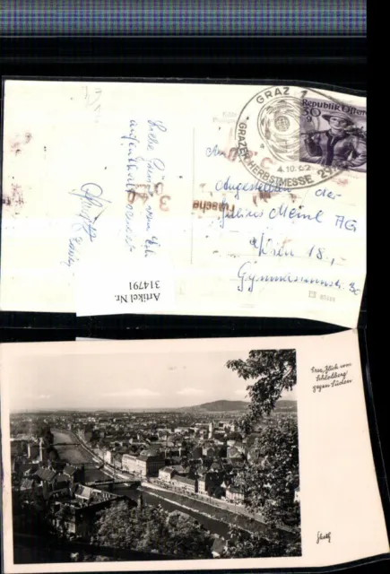 314791,Graz Teilansicht Blick vom Schlossberg geg. Süden Herbstmesse 1962 Stempe