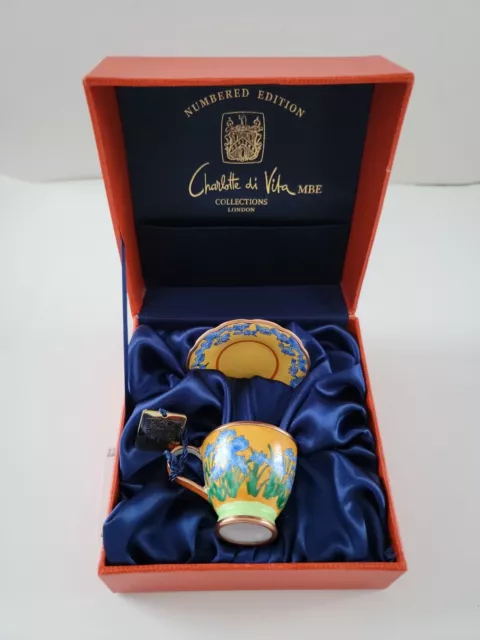Charlotte di Vita Enamel Tea Cup Saucer Vincent Van Gogh Japanese Iris Tag & Box