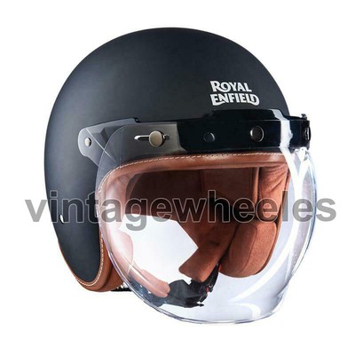 royal enfield matt black open face with visor helmet