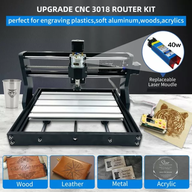 CNC 3018 Pro Machine Router Engraving 3 Axis PCB Wood DIY Mill+40W Laser Head