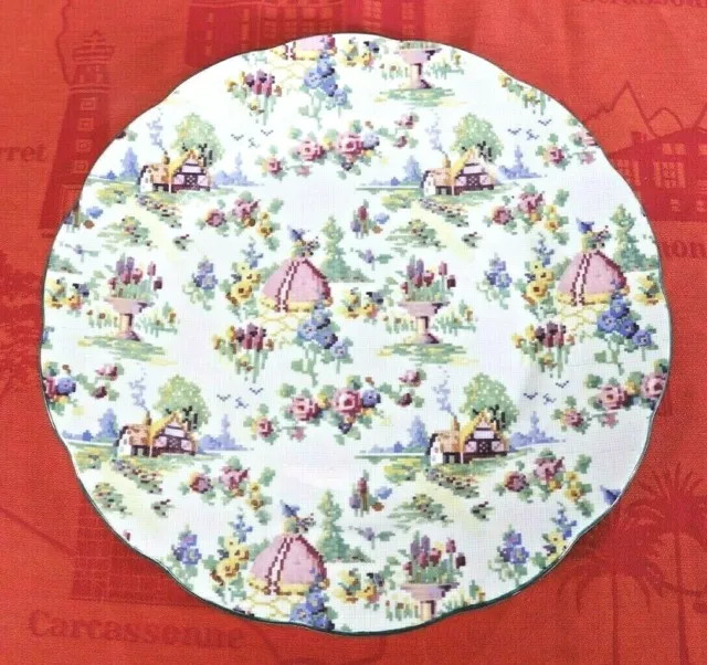 Royal Albert LADY GAY 10 1/4" ROUND Scalloped DINNER PLATE(s) Green Trim, EXC+ !