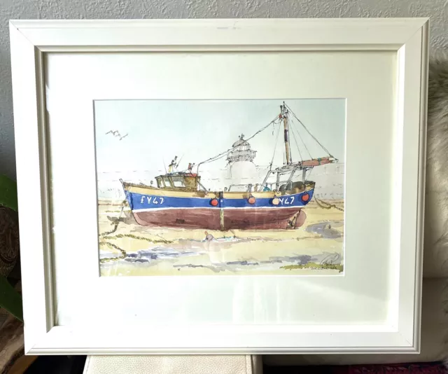 Nautical Artist Original Painting Bob Anderson Signed St Ives Harbour Boat
